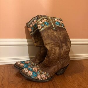 Old Gringo Brown with Pink and Turquoise Flower Embroidered Boots